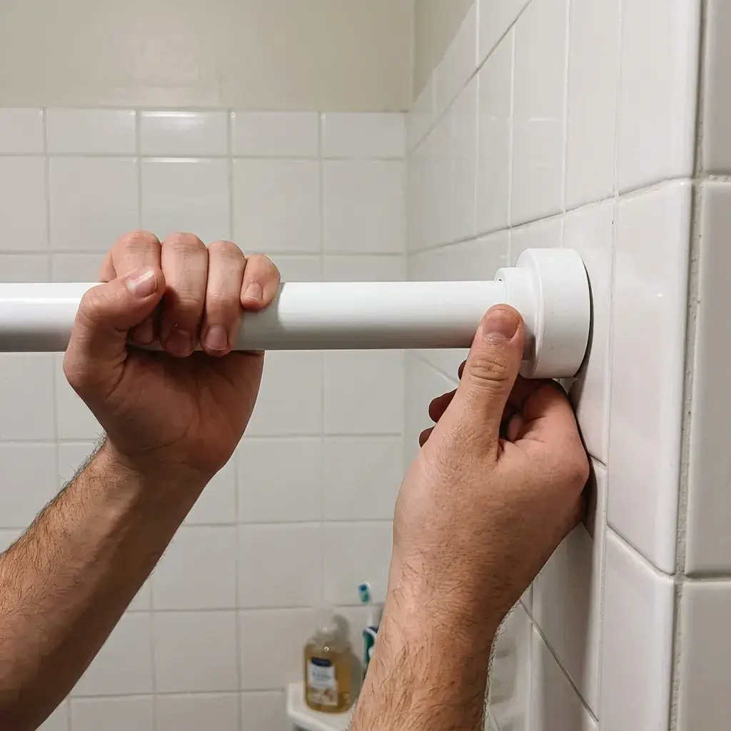 Manos ajustando y fijando la barra de tensión