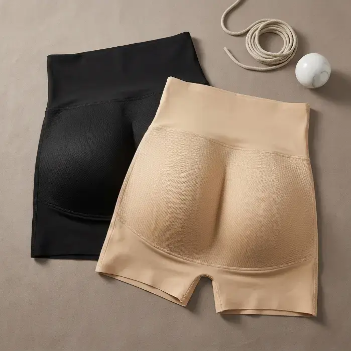 Braguitas push-up en color beige y negro una al lado de la otra en estudio