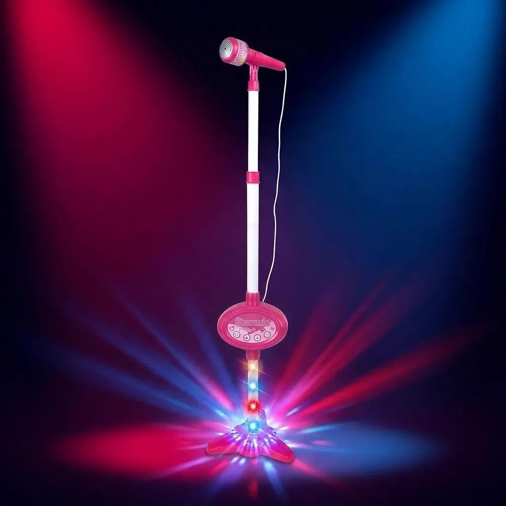 Micrófono con las luces azul y rojo encendidas