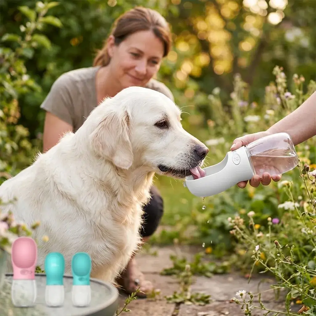 Primer paseo con la botella: perro bebiendo con facilidad