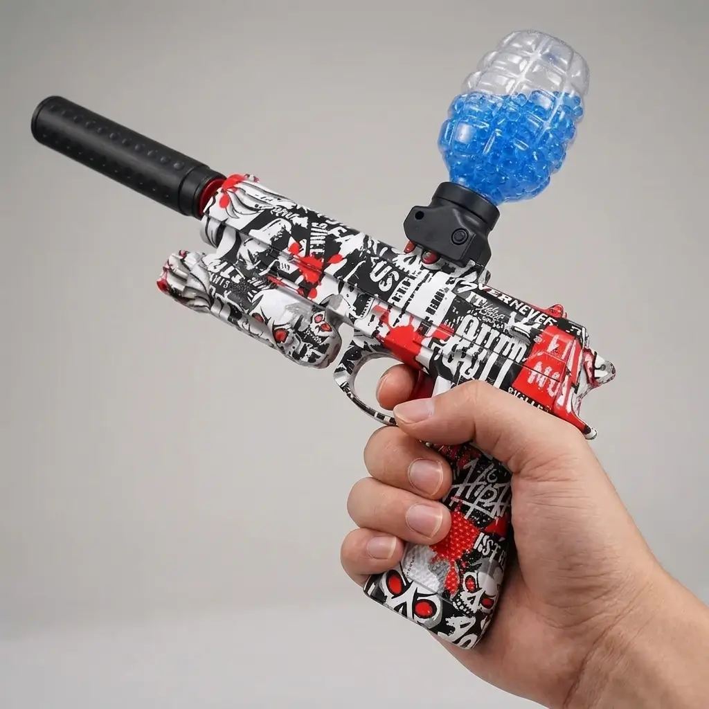Gel blaster segurado na mão