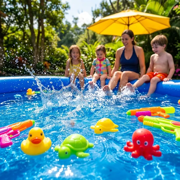 Adultos y niños juntos dentro de la espaciosa piscina SIDE POOL