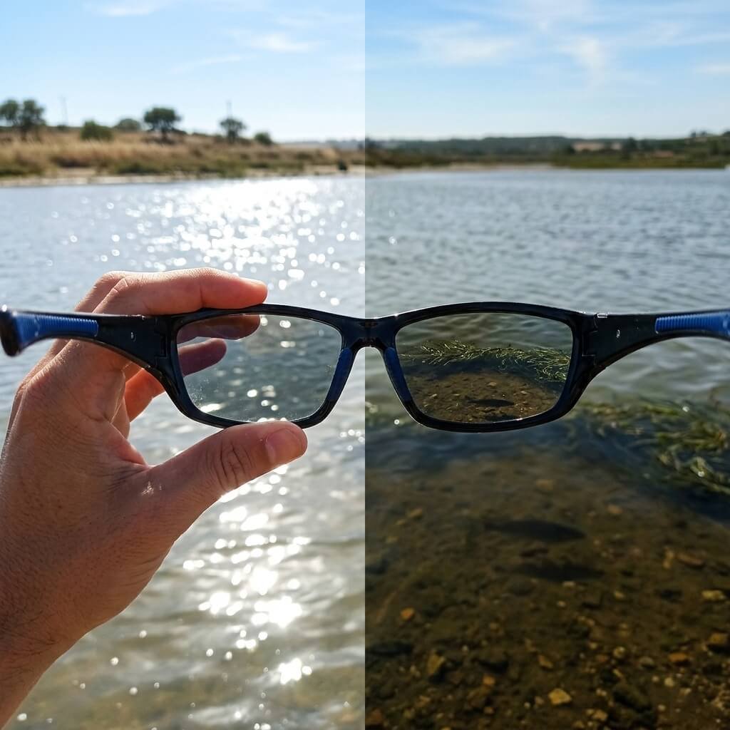 Confronto dell'acqua con e senza lente polarizzata AquaSight