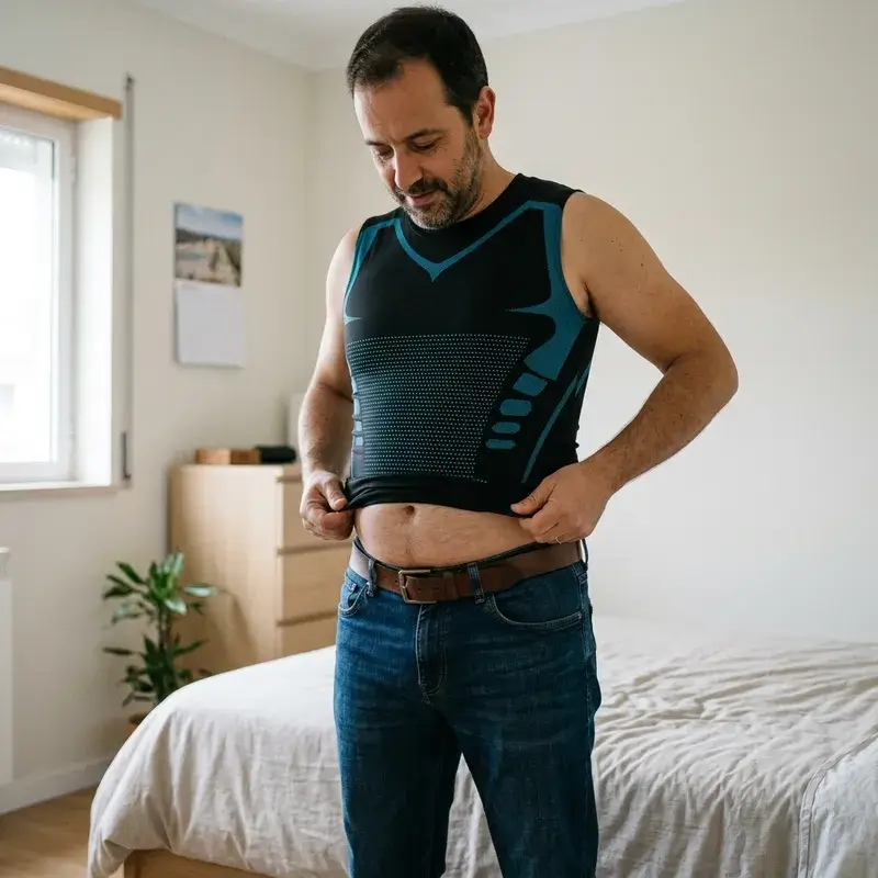 Hombre ajustando la camiseta de compresión con soltura