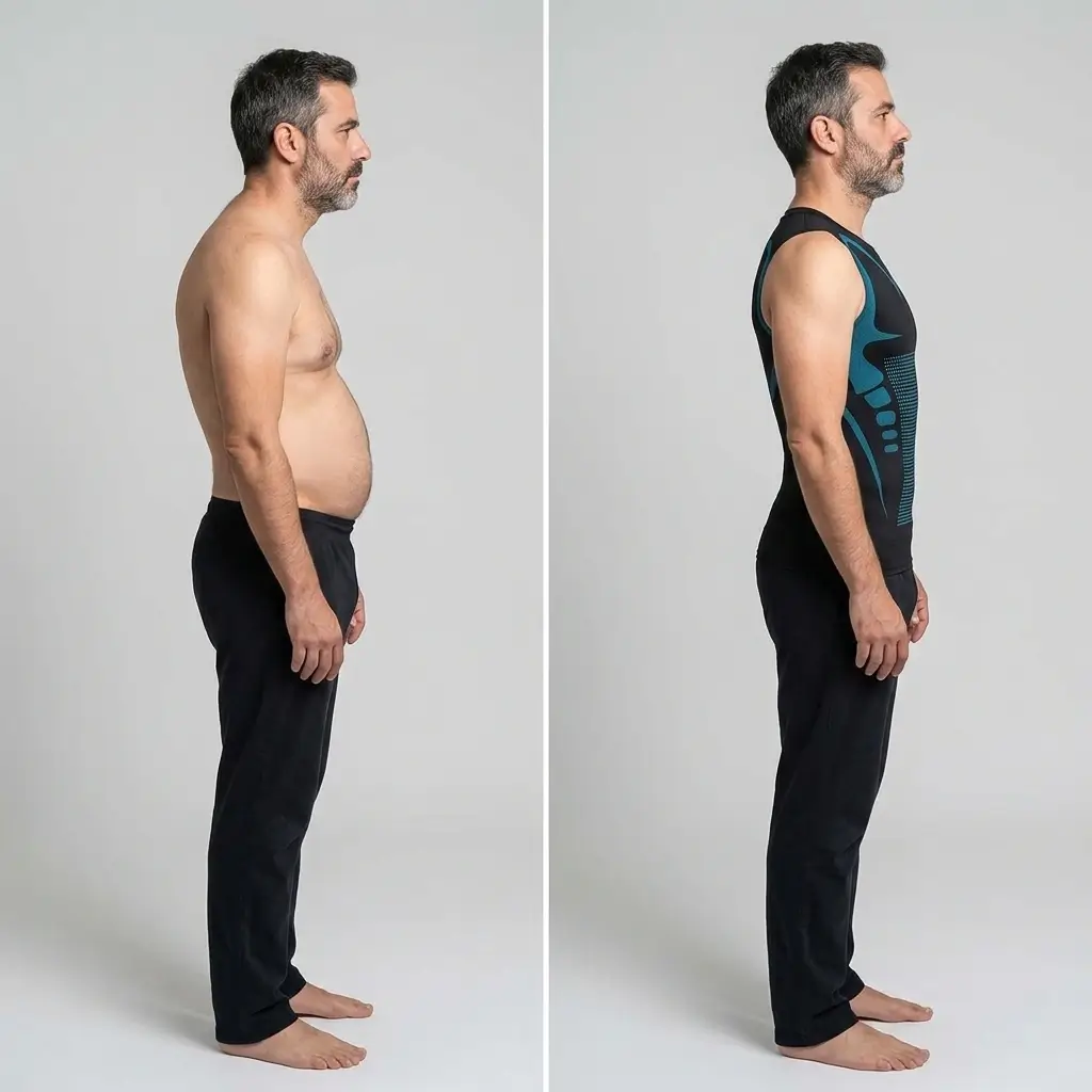 Comparación del abdomen sin y con la camiseta DarkShape puesta