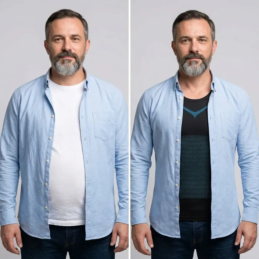 Comparação do abdómen sem e com a camisola DarkShape vestida