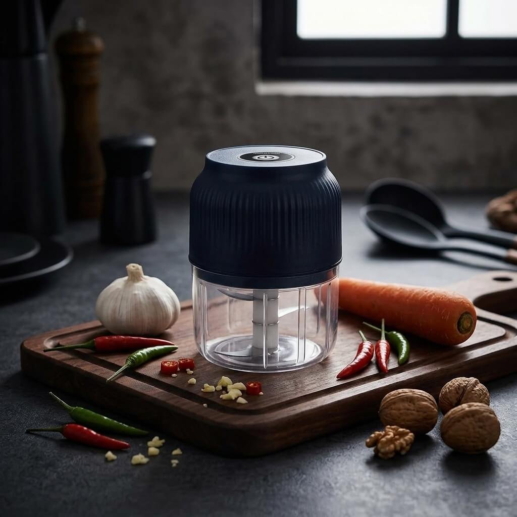 Mini Chopper sul piano cucina con ingredienti freschi