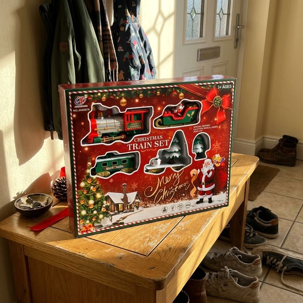 Foto del cliente Giorgio: scatola decorativa del trenino di Natale all'ingresso di casa