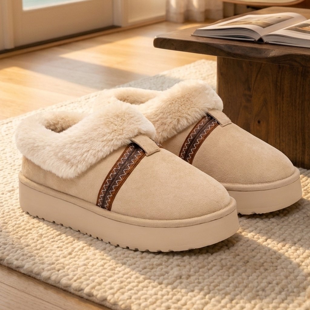 Pantofola Slip-On con Zeppa nel colore Beige Sabbia in ambiente accogliente