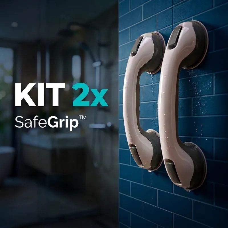 Set cu 2 bare de sprijin SafeGrip fixate pe peretele cu faianță albastră